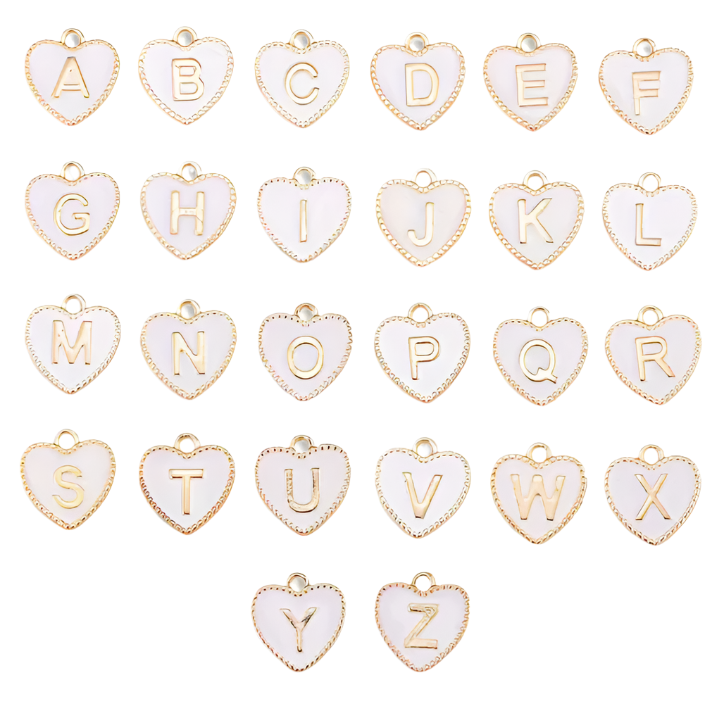 White Heart Letter Charms