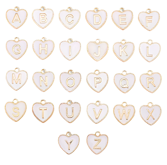 White Heart Letter Charms